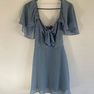 Lulu’s Be a Dear Slate Blue Swiss Dot Tie-Front Skater Dress